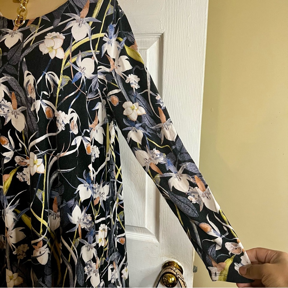 Floral Drape Rayon Long Sleeve‎ Stretch Mini 90s Style Grunge Babydoll Dress XL - Picture 4 of 14
